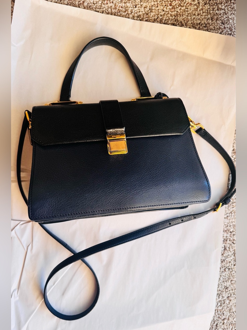 Miu Miu Madras Black Blue Leather Bag